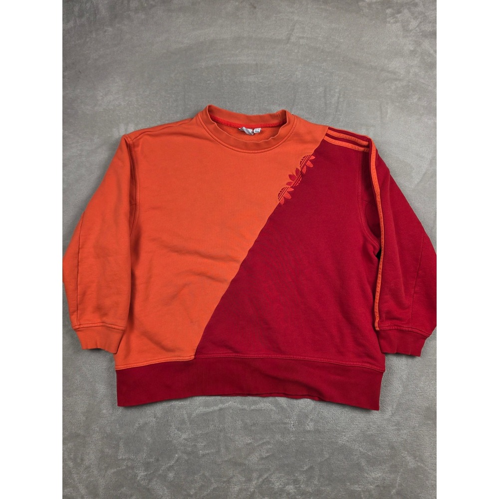 Adidas Sweatshirt Womens M Orange Red Colorblock Trefoil Crewneck Oversized